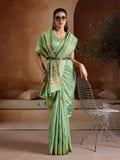 Green Handwoven Bhagalpuri Weaving With Multi Pallu & Blouse Saree With Blouse Piece