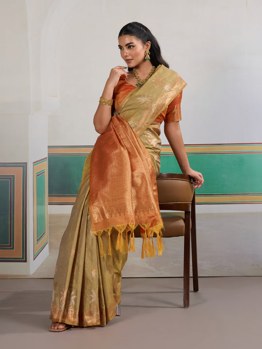 Grey Tussar Silk Handloom Weaving Saree With Blouse Piece