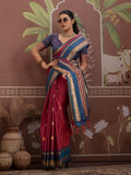 Maroon Tussar Silk Handloom Weaving Saree With Blouse Piece