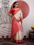 Pink Handloom Weaving Paper Silk Saree With Blouse Piece