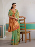 Sea-Green Pure Silk Handloom Weaving Saree With Blouse Piece