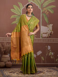 Green Tussar Silk Handloom Weaving Saree With Blouse Piece