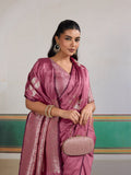 Pink Pure Satin Handloom Weaving Saree With Blouse Piece