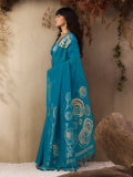 Blue Pure Munga Silk Handloom Weaving Saree With Blouse Piece