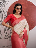 Pink Handloom Weaving Paper Silk Saree With Blouse Piece
