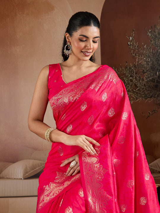 Rani Handloom Weaving Silk Saree With Blouse Piece