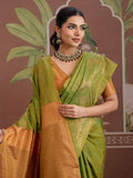 Green Tussar Silk Handloom Weaving Saree With Blouse Piece