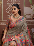Grey Modal Cotton Pashmina Weaving Saree With Blouse Piece