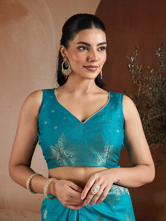 Blue Handloom Weaving Silk Saree With Blouse Piece