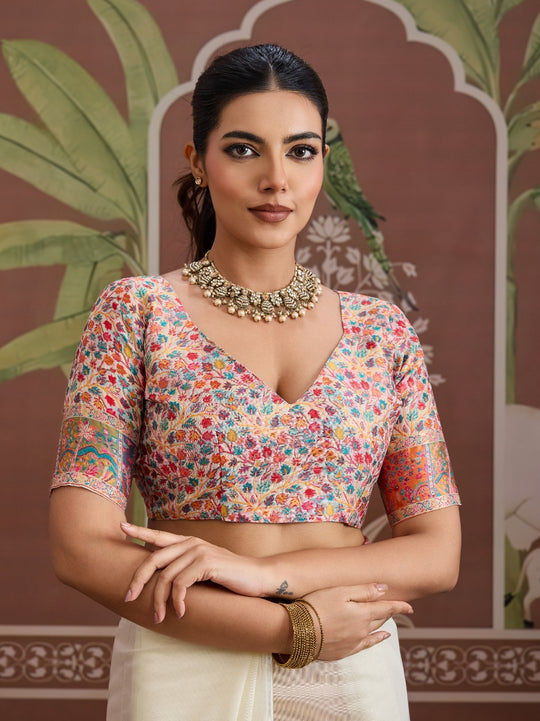 White Modal Cotton Pashmina Weaving Saree With Blouse Piece