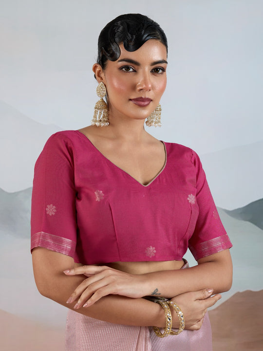 Selmon Pink Handloom Zari Tissue - Brasso Weaving Saree With Blouse Piece