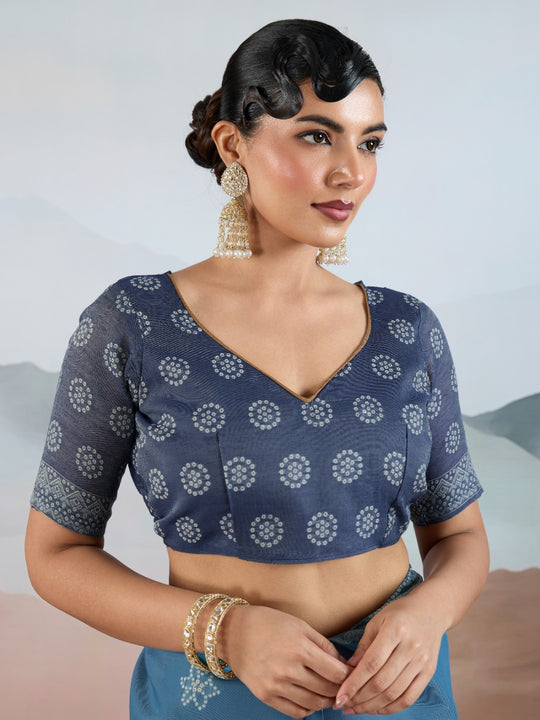 Blue Pure Viscose Cotton Handloom Weaving Saree With Blouse Piece