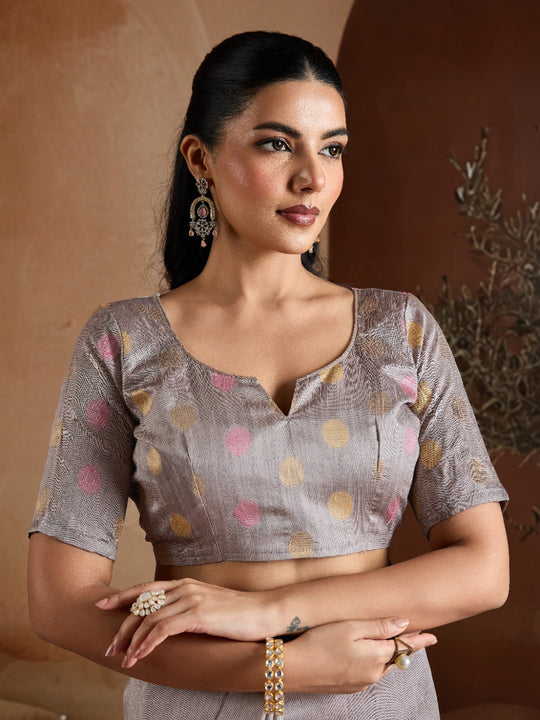 Grey Handwoven Bhagalpuri Weaving With Multi Pallu & Blouse Saree With Blouse Piece