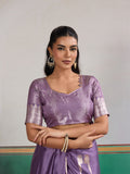 Purple Pure Satin Handloom Weaving Saree With Blouse Piece