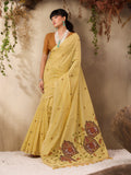 Yellow Munga Cotton Handloom Weaving Saree With Blouse Piece