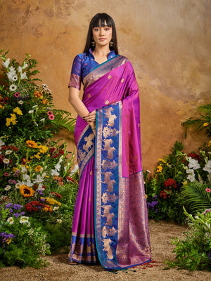 Pink Pure Silk Handloom Weaving Saree With Blouse Piece