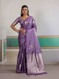 Purple Pure Satin Handloom Weaving Saree With Blouse Piece