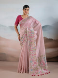 Selmon Pink Handloom Zari Tissue - Brasso Weaving Saree With Blouse Piece