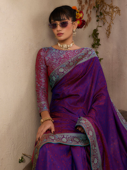 Wine Pure Kanjivaram Weaving Silk Saree With Blouse Piece