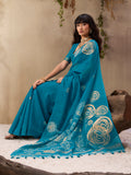 Blue Pure Munga Silk Handloom Weaving Saree With Blouse Piece