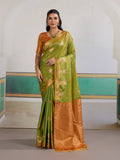 Green Tussar Silk Handloom Weaving Saree With Blouse Piece