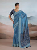 Blue Pure Viscose Cotton Handloom Weaving Saree With Blouse Piece