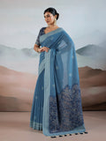Blue Pure Viscose Cotton Handloom Weaving Saree With Blouse Piece