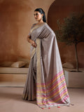 Grey Handwoven Bhagalpuri Weaving With Multi Pallu & Blouse Saree With Blouse Piece