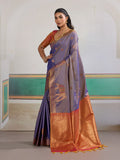 Purple Pure Silk Handloom Weaving Saree With Blouse Piece