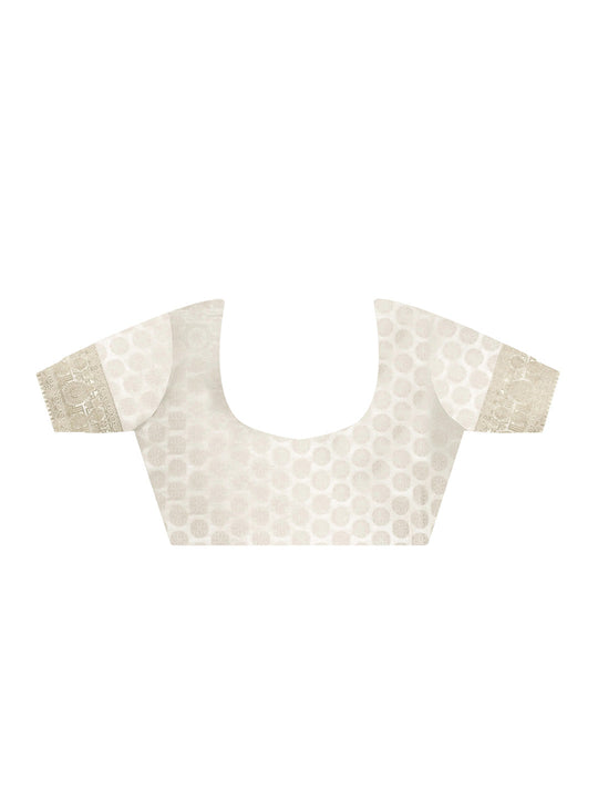 Cream Satin Saree With Blouse Piece