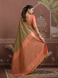 Grey Tussar Silk Handloom Weaving Saree With Blouse Piece