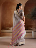 Grey Handwoven Bhagalpuri Weaving With Multi Pallu & Blouse Saree With Blouse Piece