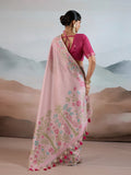 Selmon Pink Handloom Zari Tissue - Brasso Weaving Saree With Blouse Piece