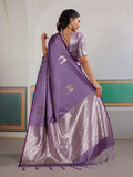Purple Pure Satin Handloom Weaving Saree With Blouse Piece