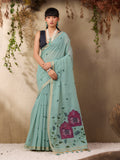 Blue Munga Cotton Handloom Weaving Saree With Blouse Piece