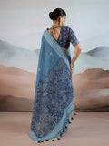 Blue Pure Viscose Cotton Handloom Weaving Saree With Blouse Piece
