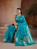 Blue Handloom Weaving Silk Saree With Blouse Piece
