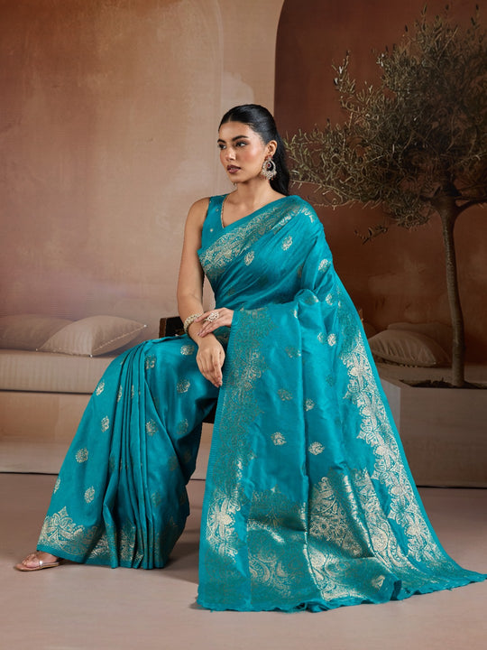 Blue Handloom Weaving Silk Saree With Blouse Piece