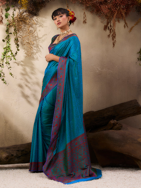 Blue Pure Kanjivaram Weaving Silk Saree With Blouse Piece