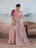 Selmon Pink Handloom Zari Tissue - Brasso Weaving Saree With Blouse Piece