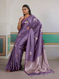 Purple Pure Satin Handloom Weaving Saree With Blouse Piece