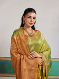 Green Tussar Silk Handloom Weaving Saree With Blouse Piece