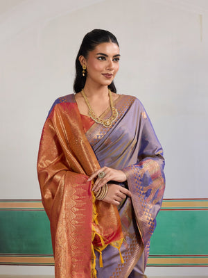 Purple Pure Silk Handloom Weaving Saree With Blouse Piece