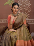 Grey Tussar Silk Handloom Weaving Saree With Blouse Piece