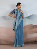 Blue Pure Viscose Cotton Handloom Weaving Saree With Blouse Piece