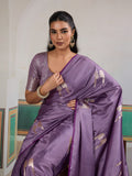 Purple Pure Satin Handloom Weaving Saree With Blouse Piece