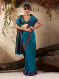 Blue Pure Kanjivaram Weaving Silk Saree With Blouse Piece
