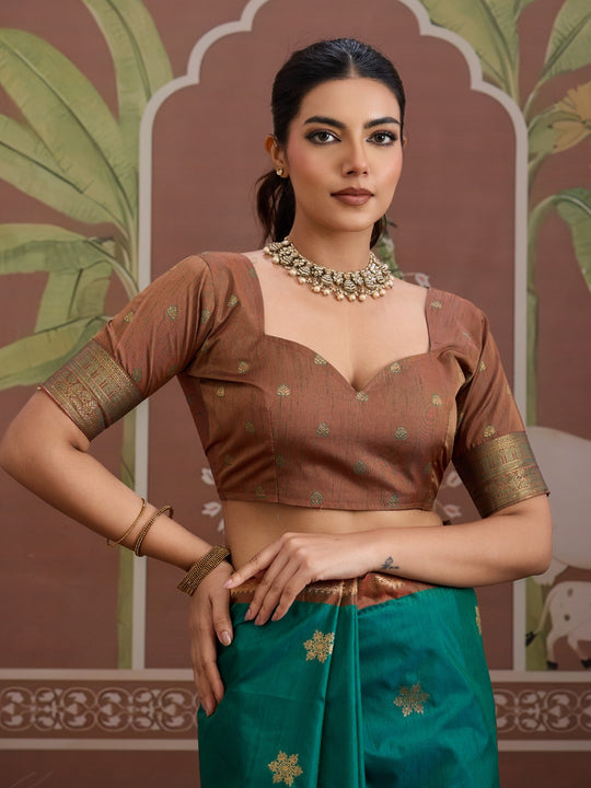 Sea-Green Tussar Silk Handloom Weaving Saree With Blouse Piece