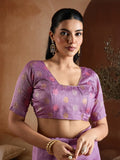 Purple Handwoven Bhagalpuri Weaving With Multi Pallu & Blouse Saree With Blouse Piece