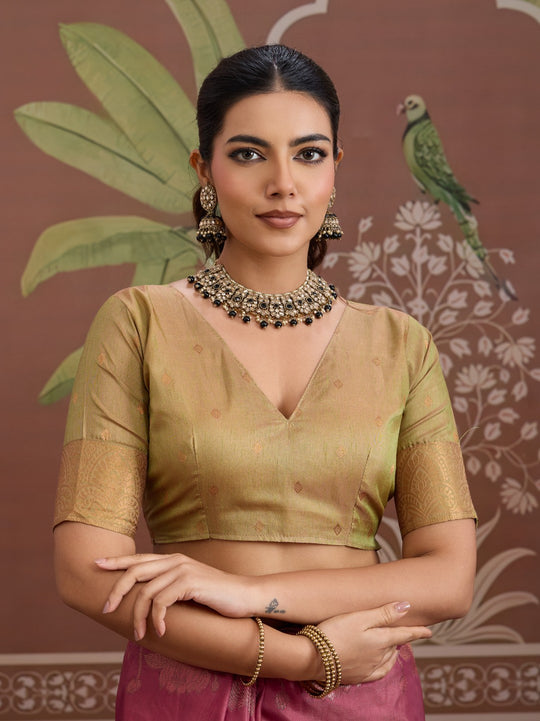 Pink Tussar Silk Handloom Weaving Saree With Blouse Piece